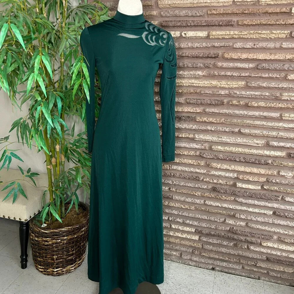 Felix Arbeo for Aventura Vintage 70s Green  High Neck Maxi Dress Size Small